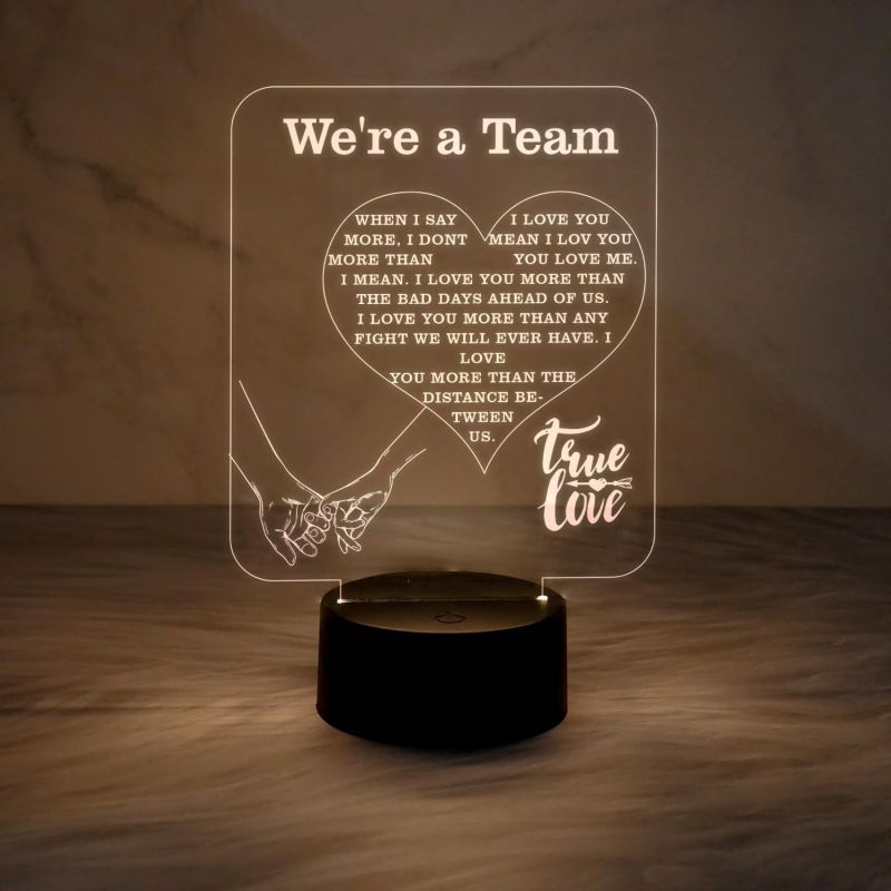 Gift for Couple Engraved Quote Night Lamp with Warm White Light