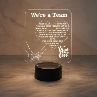 Gift for Couple Engraved Quote Night Lamp with Warm White Light