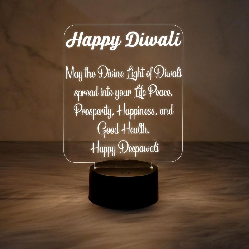 Wishing Happy Diwali Acrylic Desk Table Lamp with Warm White Light