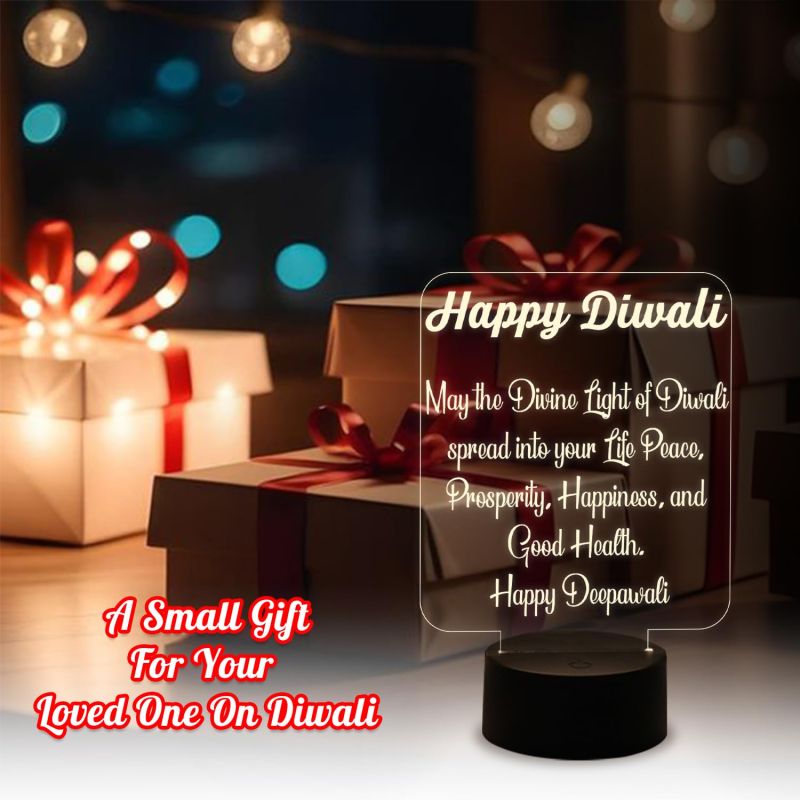 Wishing Happy Diwali Acrylic Desk Table Lamp with Warm White Light