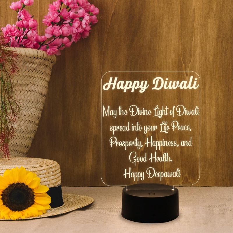 Wishing Happy Diwali Acrylic Desk Table Lamp with Warm White Light