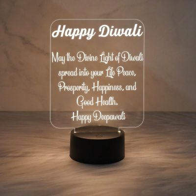 Wishing Happy Diwali Acrylic Desk Table Lamp with Warm White Light