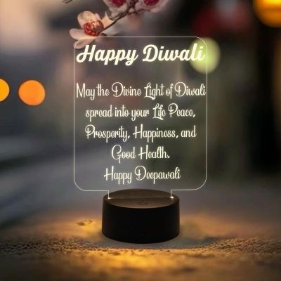 Wishing Happy Diwali Acrylic Desk Table Lamp with Warm White Light