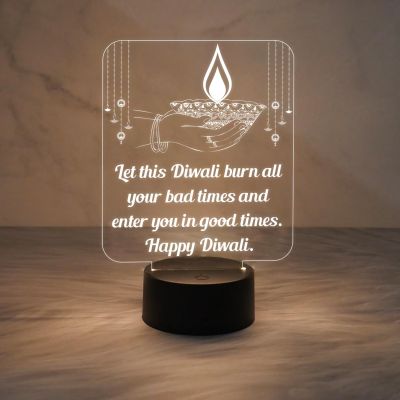 Engraved Happy Diwali Desk Table Lamp | Wishing Diwali Gift | Automatic Color Changing Light