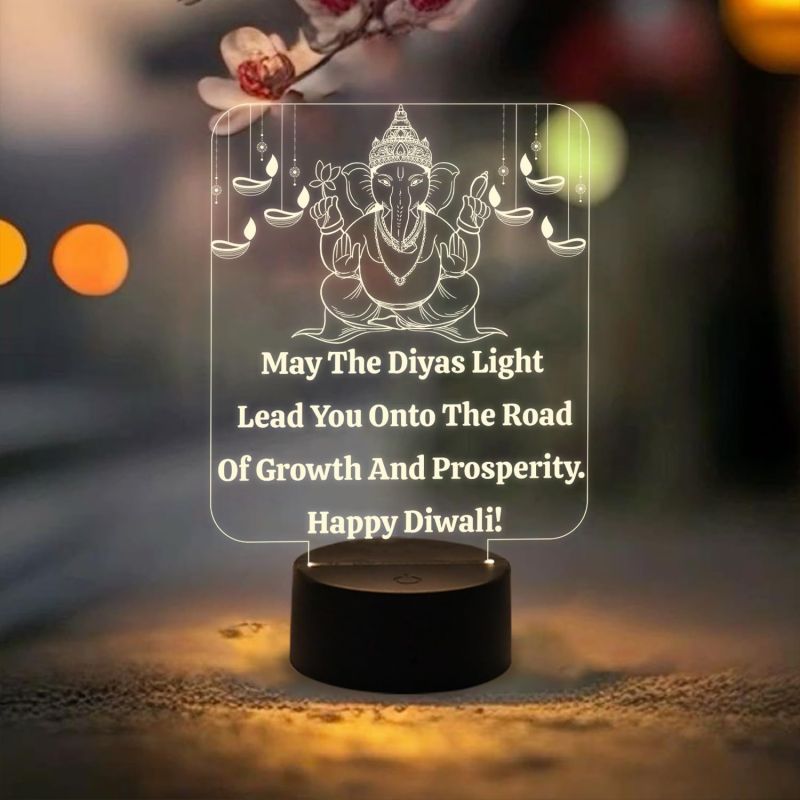 Lord Ganesha Night Lamp Wishing Diwali Gift Lamp with Warm White Light