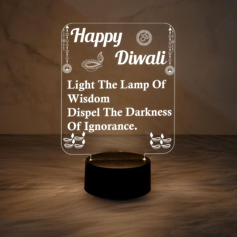 Happy Diwali Engraved Night Lamp Wishing Gift for Diwali | Motivational Light | Warm White Light