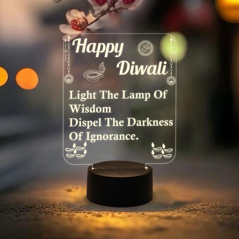 Happy Diwali Engraved Night Lamp Wishing Gift for Diwali | Motivational Light | Warm White Light