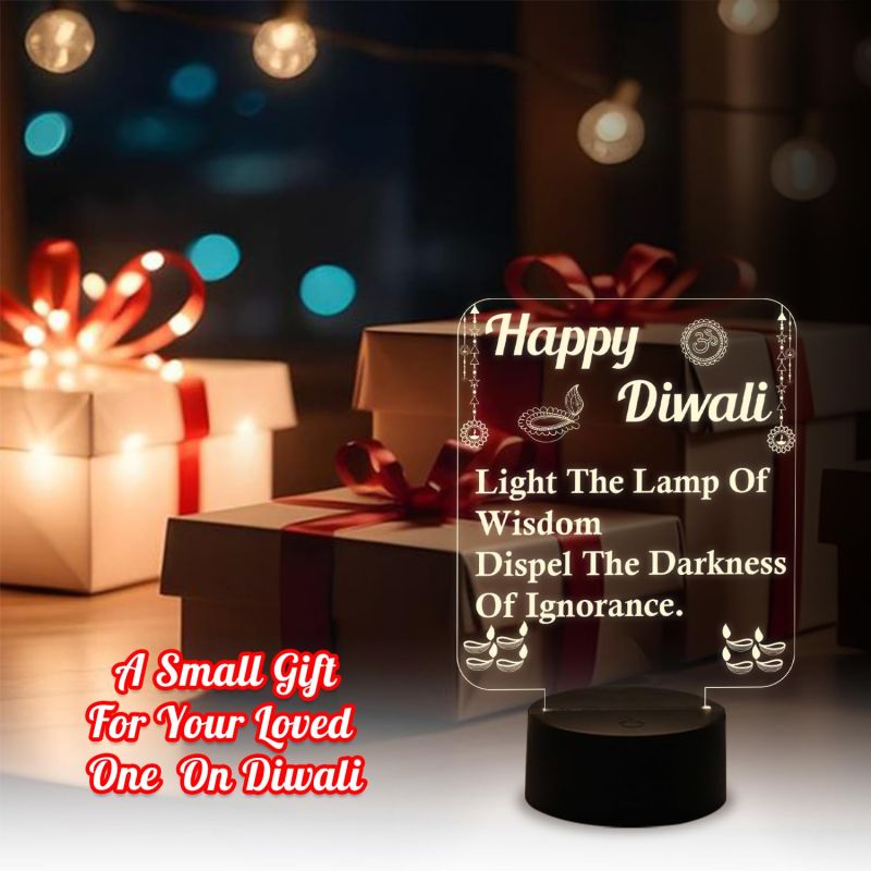 Happy Diwali Engraved Night Lamp Wishing Gift for Diwali | Motivational Light | Warm White Light