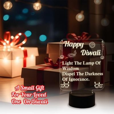 Happy Diwali Engraved Night Lamp Wishing Gift for Diwali | Motivational Light | Warm White Light