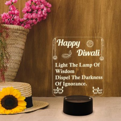 Happy Diwali Engraved Night Lamp Wishing Gift for Diwali | Motivational Light | Warm White Light