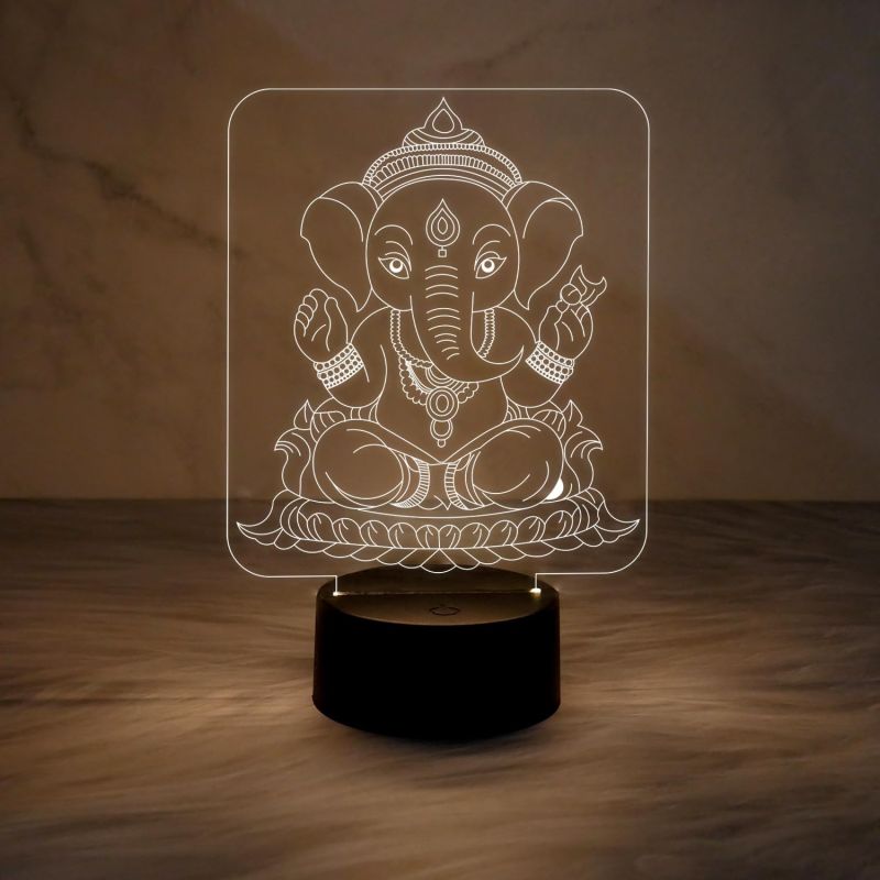 3D Illusion Lord Ganesha Night Lamp Best Gift Idea Diwali for Friends & Family | Warm White Light