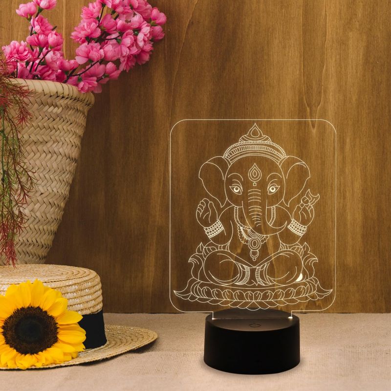 3D Illusion Lord Ganesha Night Lamp Best Gift Idea Diwali for Friends & Family | Warm White Light