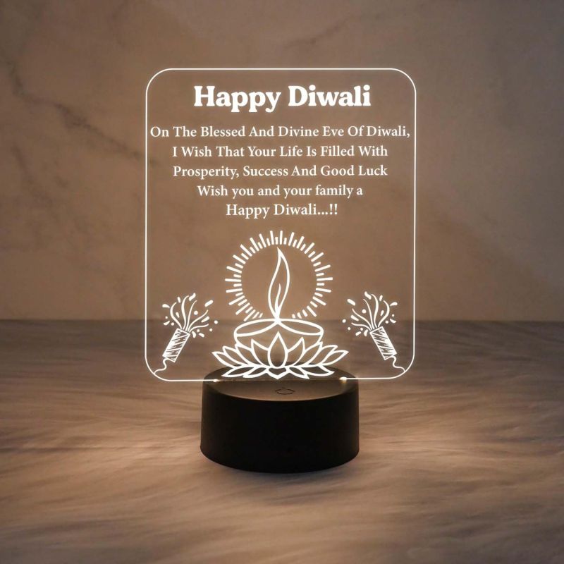 Happy Diwali Engraved Night | Diwali Blessing Gift for Family & Office Friends | Warm White