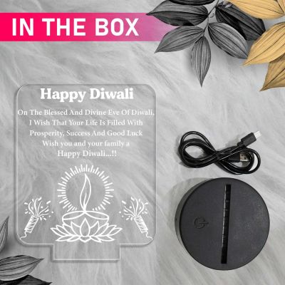 Happy Diwali Engraved Night | Diwali Blessing Gift for Family & Office Friends | Warm White