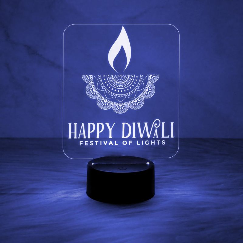 Happy Diwali Festival of Light Engraved Desk Table Light with Automatic Color Changing Light