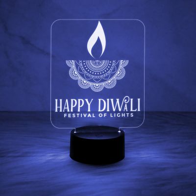 Happy Diwali Festival of Light Engraved Desk Table Light with Automatic Color Changing Light