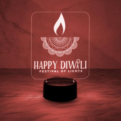 Happy Diwali Festival of Light Engraved Desk Table Light with Automatic Color Changing Light