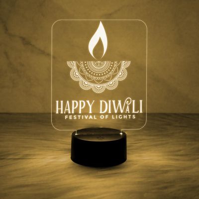 Happy Diwali Festival of Light Engraved Desk Table Light with Automatic Color Changing Light