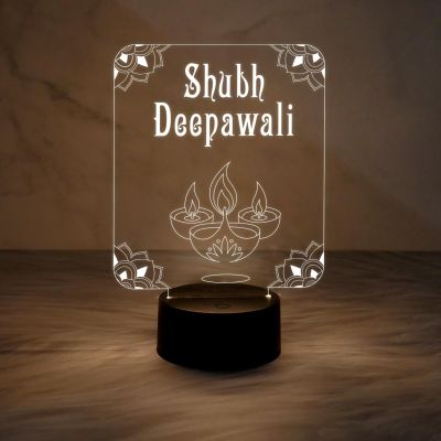 Shubh Deepawali Engraved Night Lamp with Warm White Light & On/Off Touch Button