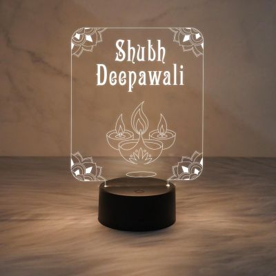 Shubh Deepawali Engraved Night Lamp with Warm White Light & On/Off Touch Button