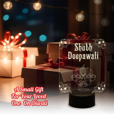 Shubh Deepawali Engraved Night Lamp with Warm White Light & On/Off Touch Button