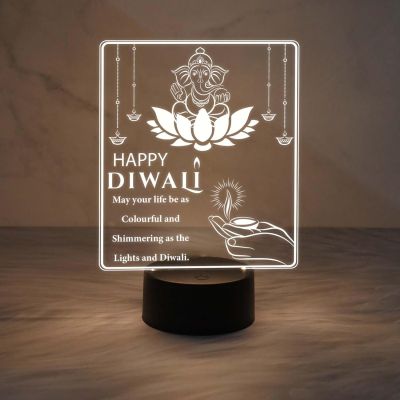 Lord Ganesha with Engraved Happy Diwali Night Lamp for Home & Office Decoration