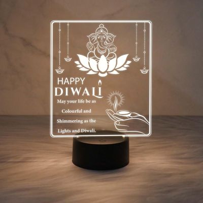 Lord Ganesha with Engraved Happy Diwali Night Lamp for Home & Office Decoration