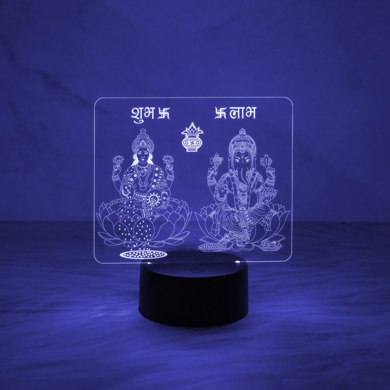 3D Illusion Lord Ganesha & Goddess Laxmi Night Lamp with Automatic Color Changing Light & On/Off Touch Button