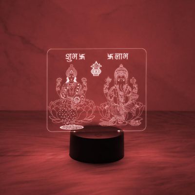 3D Illusion Lord Ganesha & Goddess Laxmi Night Lamp with Automatic Color Changing Light & On/Off Touch Button