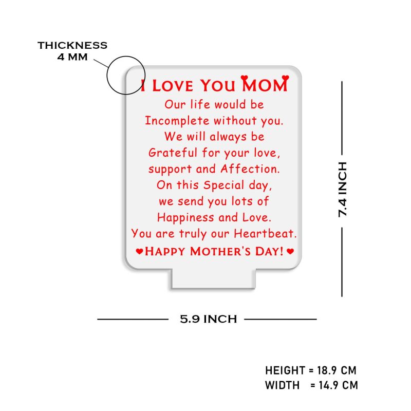 I Love You Mom Gift Night Lamp | Birthday Gift for Mothers Day | Warm White Light & On/Off Touch Button | USB Power Cable