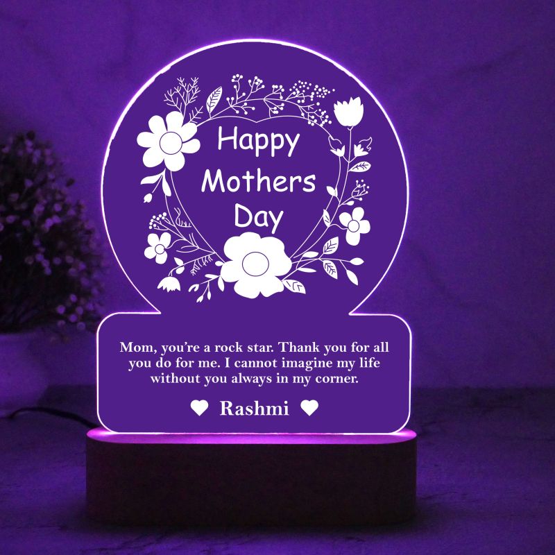 Mothers Day Gift for Mom Day 3D Illusion Desk Table Lamp with Multicolored Light | Customized with Name | Personalized Gift for Mom