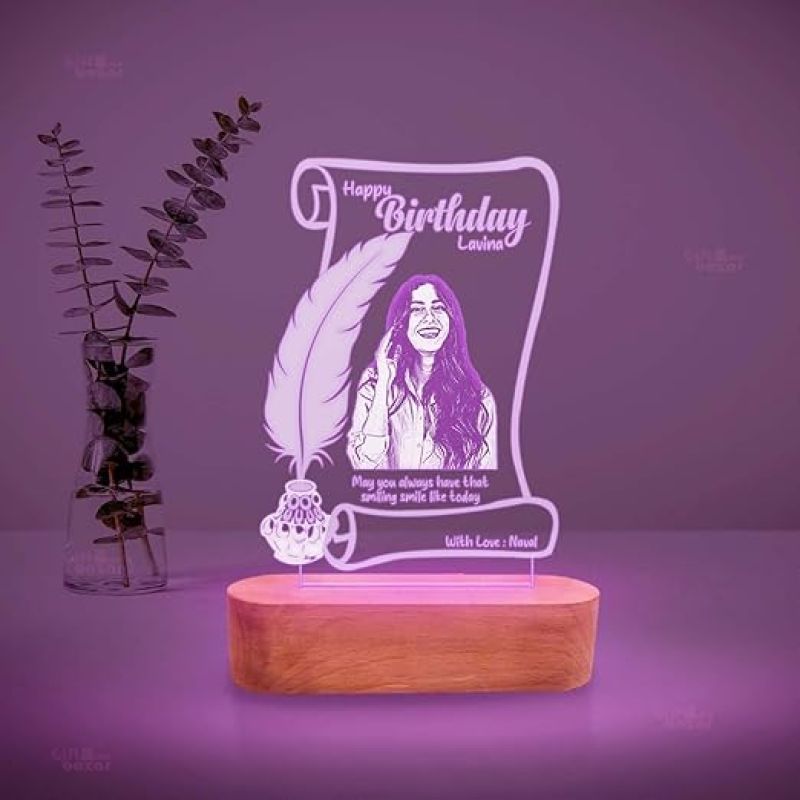 Personalized Birthday Gift Desk Table Lamp with 7 Color Changing Light Customized with Name & Photo | Gift for Wife on Her Birthday