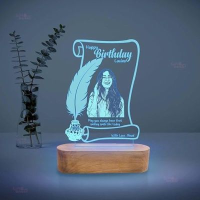 Personalized Birthday Gift Desk Table Lamp with 7 Color Changing Light Customized with Name & Photo | Gift for Wife on Her Birthday