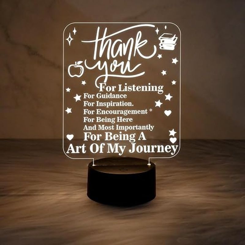 Inspirational Acrylic Led Lamp Thankyou Gift for Teacher, Mom, Father, Sister, Brother | Home & Office Desk Décor Table Lamp (Warm White Light)