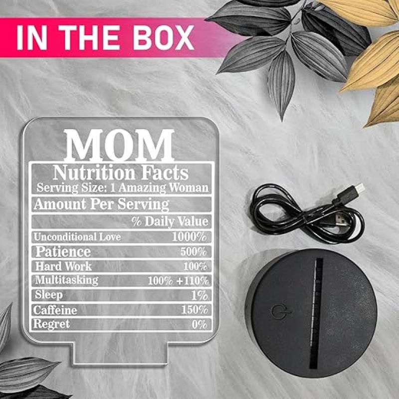 Mom Nutrition Facts Engraved Night Lamp with Warm White Light with On/Off Touch Button | Gift for Mom | Desk Table Lamp |