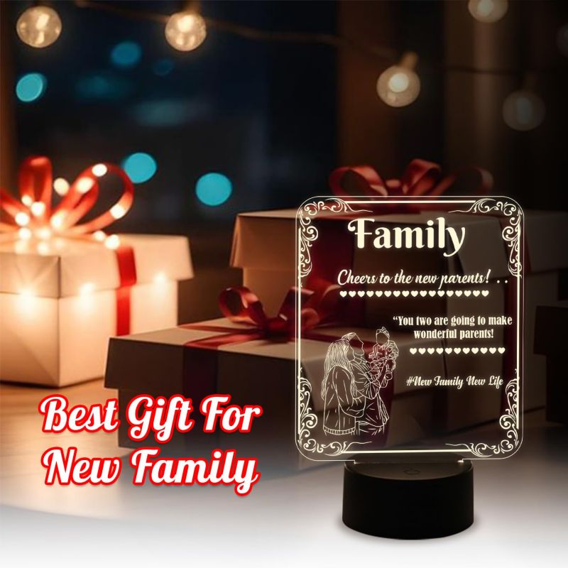 Congratulations Gift for New Parents | Acrylic Led Night Lamp with Warm White Light with On/Off Touch Button | Gift for New Parents