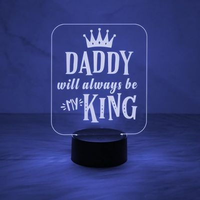 Dad Will Always Be My King Quote Engraved Night Lamp with Automatic Color Change Light | On/Off Touch Button | Gift for Dad