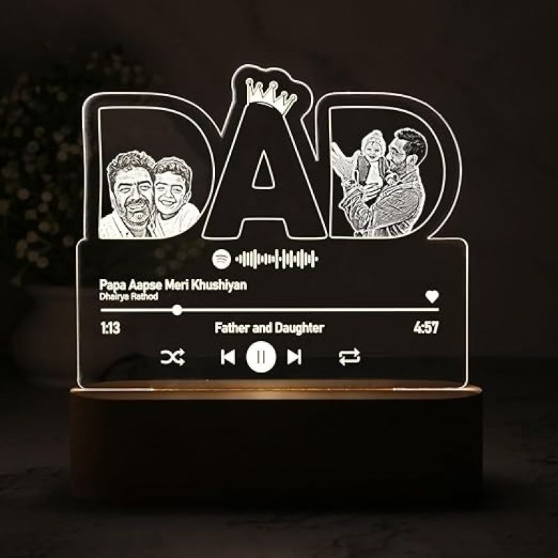 Personalized Dad Photo Lamp Customized with Photo & Song | Scannable Barcode Spotify Plaque | Gift for Dad | Father's Day Gift