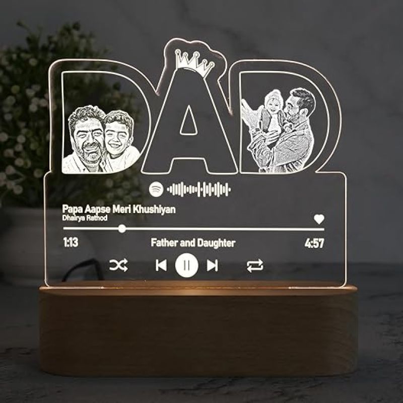 Personalized Dad Photo Lamp Customized with Photo & Song | Scannable Barcode Spotify Plaque | Gift for Dad | Father's Day Gift