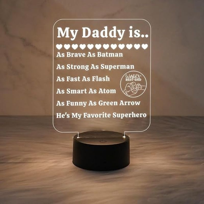 World Best Dad Night Lamp Warm White Light with USB Powered | Gift for Dad | Birthday Gift for Dad | Dad Gift from Daughter | World Best Dad Gift