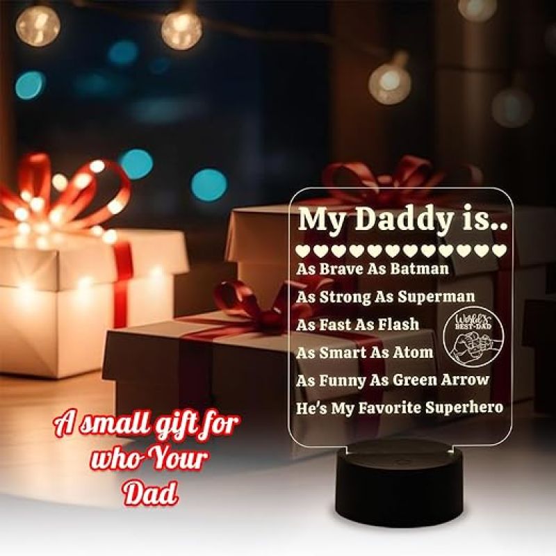 World Best Dad Night Lamp Warm White Light with USB Powered | Gift for Dad | Birthday Gift for Dad | Dad Gift from Daughter | World Best Dad Gift