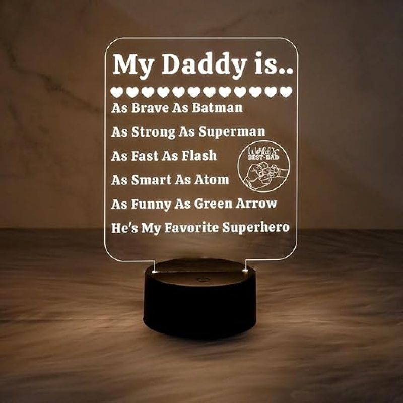 World Best Dad Night Lamp Warm White Light with USB Powered | Gift for Dad | Birthday Gift for Dad | Dad Gift from Daughter | World Best Dad Gift