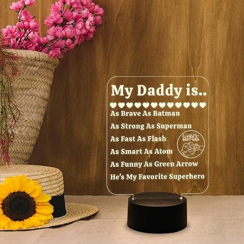 World Best Dad Night Lamp Warm White Light with USB Powered | Gift for Dad | Birthday Gift for Dad | Dad Gift from Daughter | World Best Dad Gift