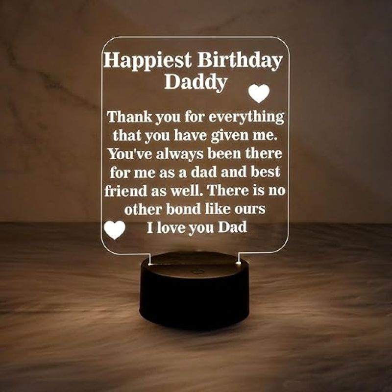 Happiest Birthday Daddy Engraved Quote Night Lamp Warm White Light with USB Powered | Gift for Father | Birthday Gift for Dad | Dad Gift from Daughter