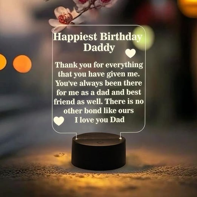 Happiest Birthday Daddy Engraved Quote Night Lamp Warm White Light with USB Powered | Gift for Father | Birthday Gift for Dad | Dad Gift from Daughter