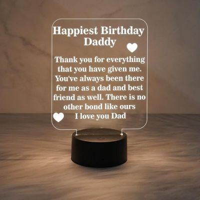 Happiest Birthday Daddy Engraved Quote Night Lamp Warm White Light with USB Powered | Gift for Father | Birthday Gift for Dad | Dad Gift from Daughter