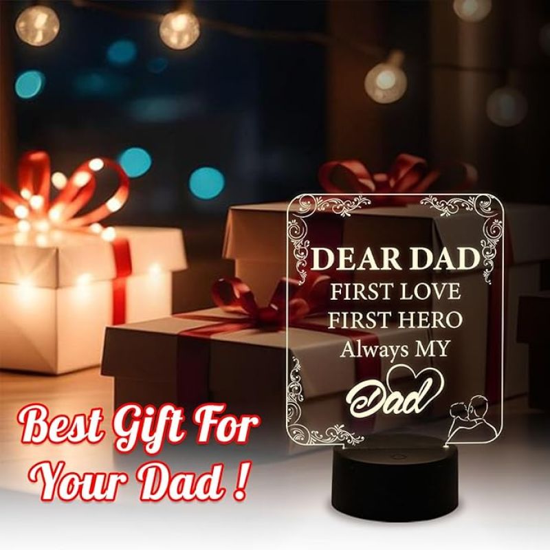 Dear Dad Engraved Night Lamp with Warm White Light & On/Off Touch Button | USB Powered | Dad is My Hero Lamp | Best Gift for Dad | Dad Gift from Daughter