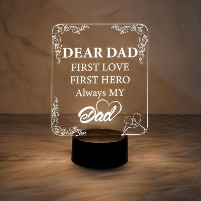 Dear Dad Engraved Night Lamp with Warm White Light & On/Off Touch Button | USB Powered | Dad is My Hero Lamp | Best Gift for Dad | Dad Gift from Daughter