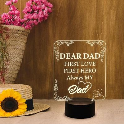 Dear Dad Engraved Night Lamp with Warm White Light & On/Off Touch Button | USB Powered | Dad is My Hero Lamp | Best Gift for Dad | Dad Gift from Daughter