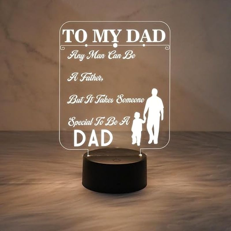 Engraved to My Dad Night Lamp with Warm White Light & On/Off Touch Button | USB Powered | Birthday Gift for Dad | Fathers Day Gift